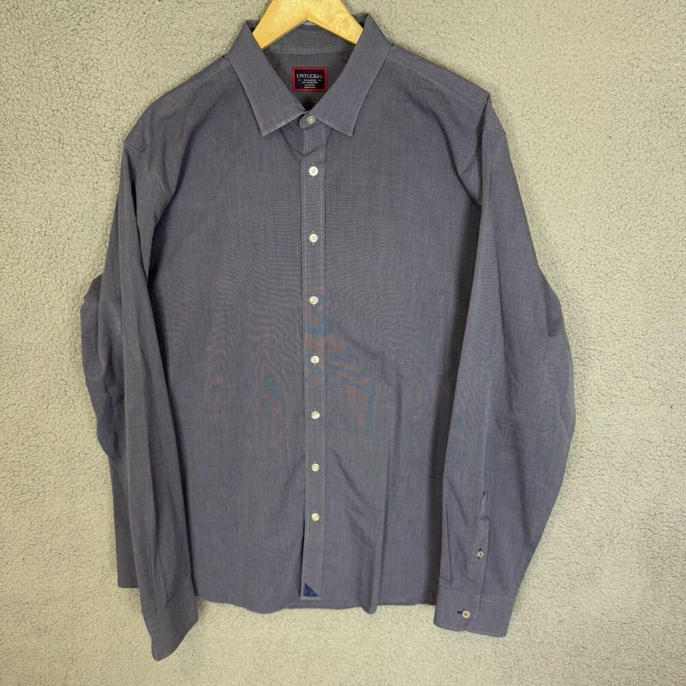 S Untuckit Shirt Men's XXLT Blue Long Sleeve Button Up Casual Wrinkle Free